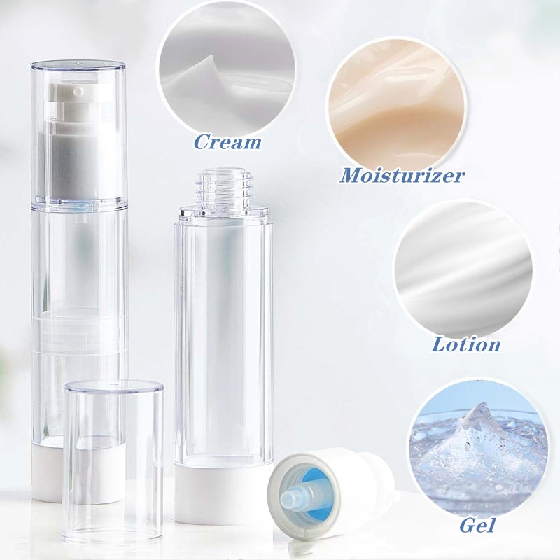 TUZAZO 6 Pack 1.7OZ/50ML Airless Pump Bottles, Clear Plastic Travel Size Pump Bottles, Refillable Cosmetic Containers Cream Dispenser with Funnel for Foundation, Lotions, Shampoo - Image 5